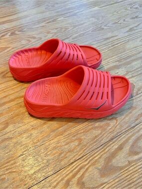 Hoka One One Red Slip-On Slide Sandals